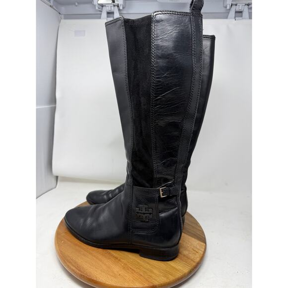 Torry Burch Wyatt Black Leather Suede Tall Riding Zip Block Heel Size 8.5 M - Picture 6 of 12
